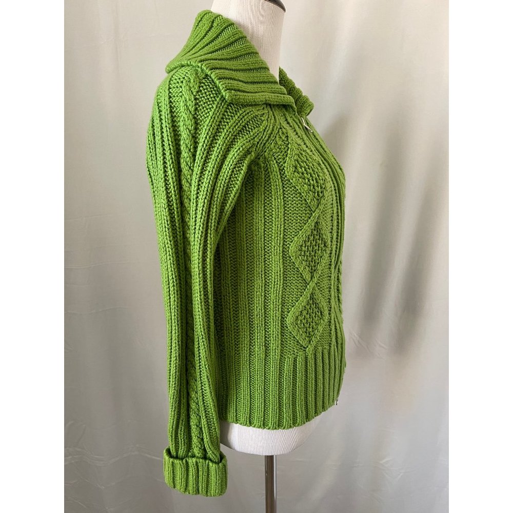St. John's Bay Green Long Sleeve Ribbed Cable Knit Zip Front Cardigan Sweater - Picture 5 of 13